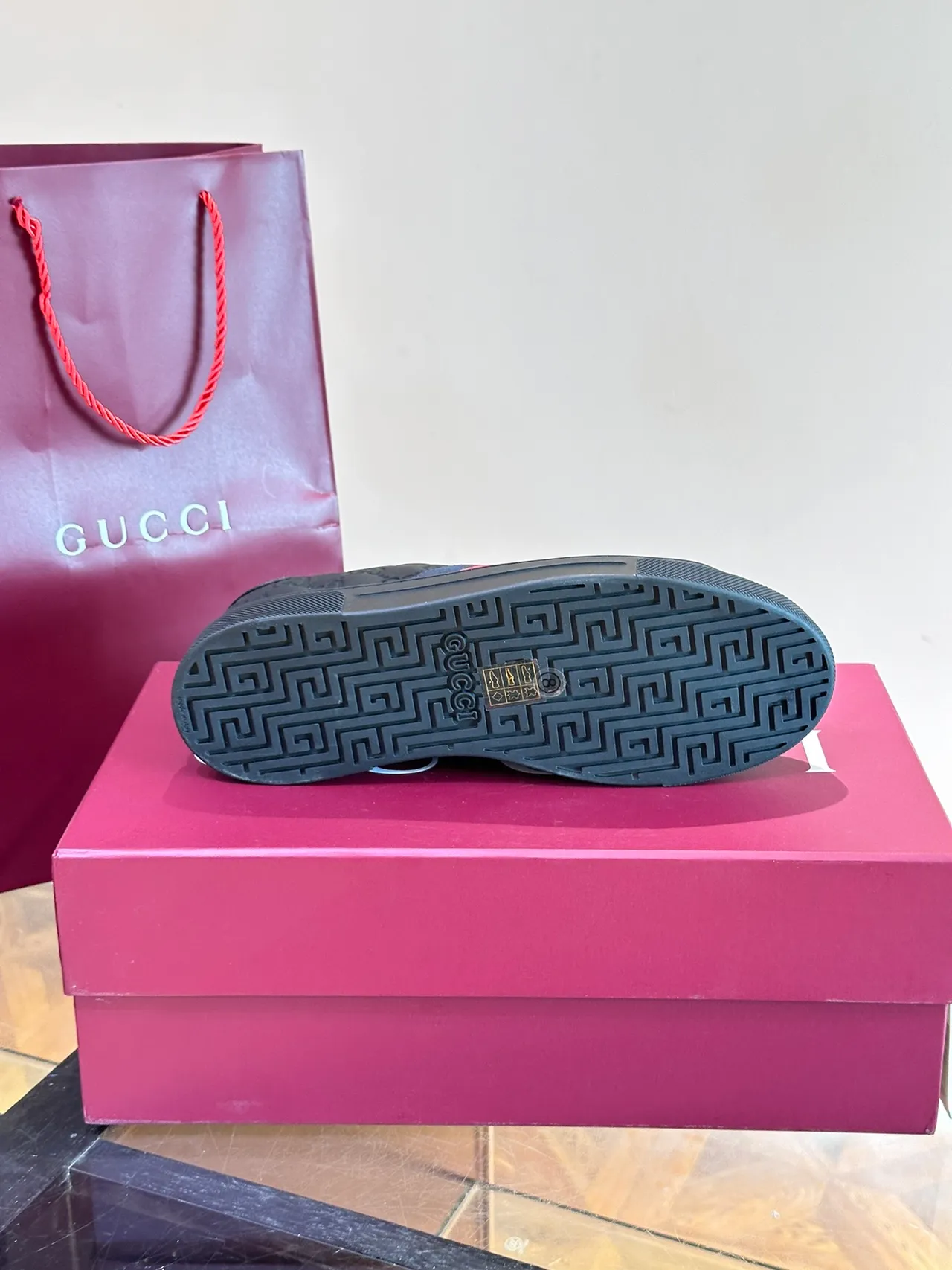 Gucci Ace Black Red GG Monogram Embossed Leather Web Stripe Detail Lifestyle Sneakers 2