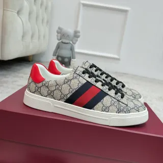 Gucci Ace GG Monogram Web Stripe Beige Red Navy أحذية رياضية أسلوب حياة
