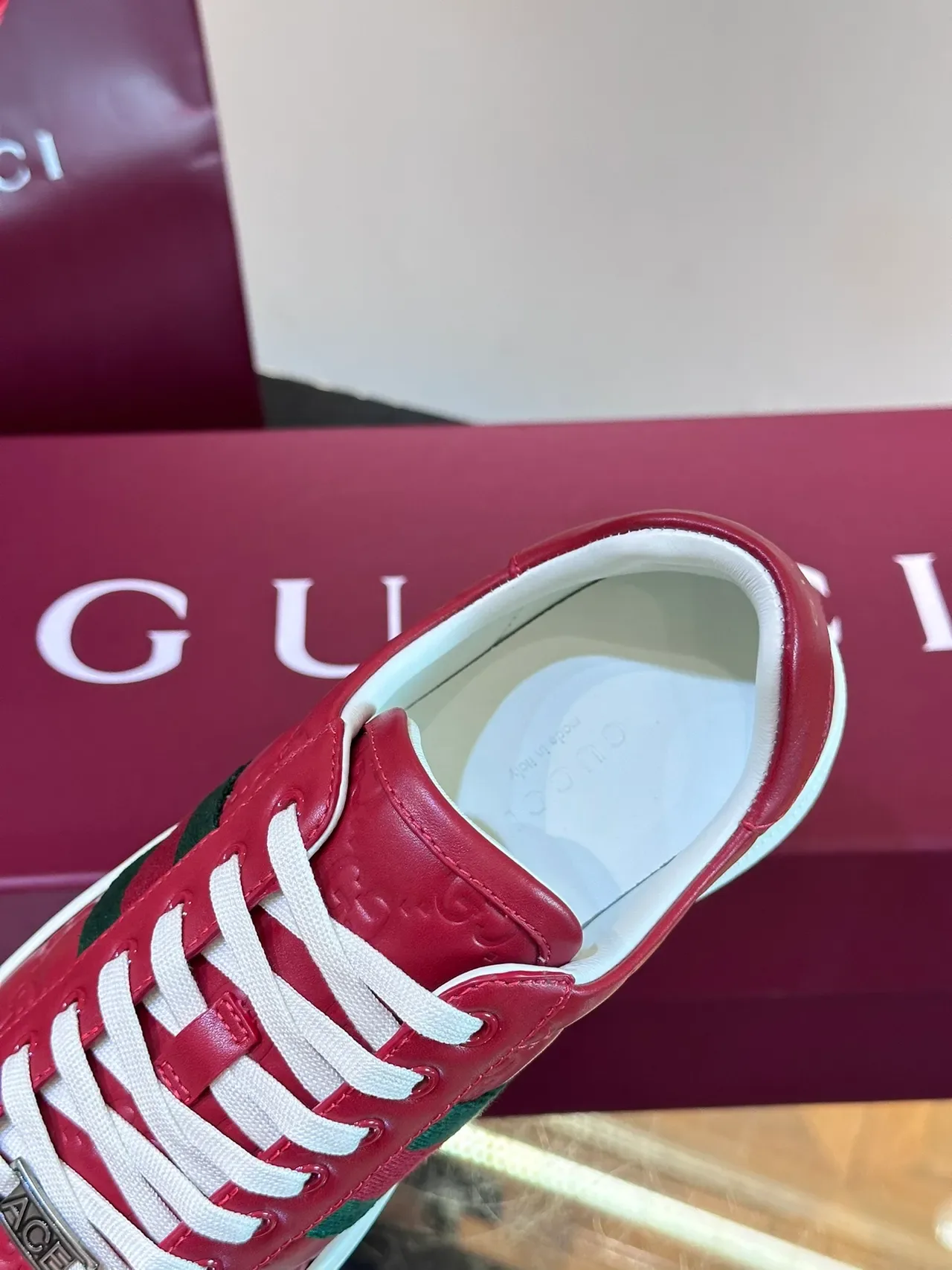 Gucci Ace Red Leather Web Stripe Lifestyle Sneakers 3