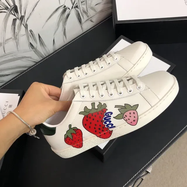 Gucci Ace Strawberry Print White Lifestyle Sneakers 4