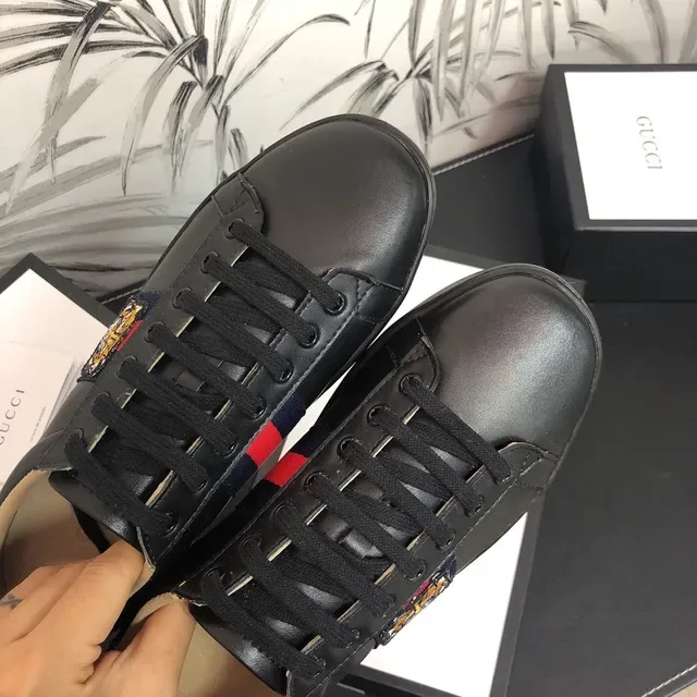 Gucci Ace Tiger Embroidered Web Stripe Black Lifestyle Sneakers 6