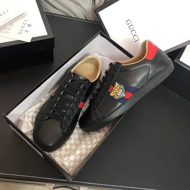 Gucci Ace Tiger Embroidered Web Stripe Black Lifestyle Sneakers 7