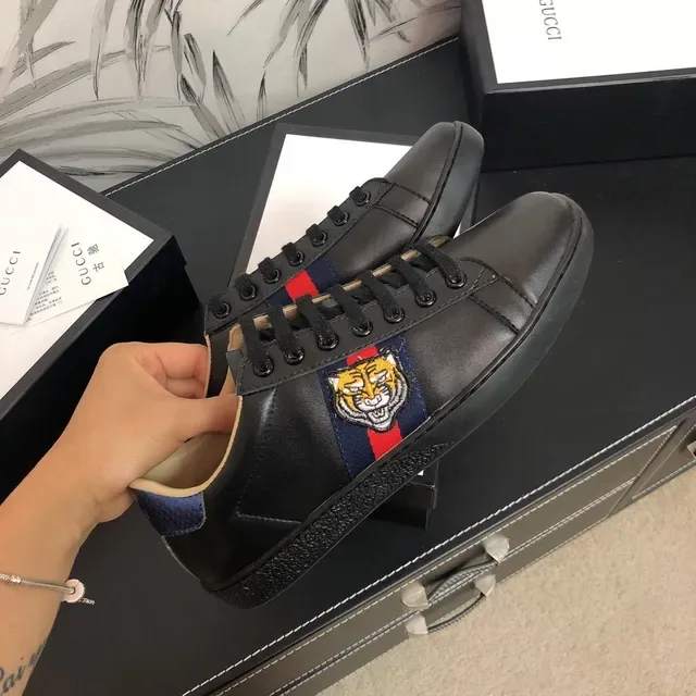 Gucci Ace Tiger Embroidered Web Stripe Black Lifestyle Sneakers 8