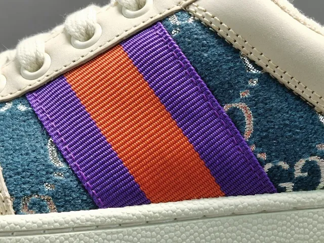 Gucci Ace Web Stripe Off-White Purple Orange Blue Lifestyle Sneakers 3