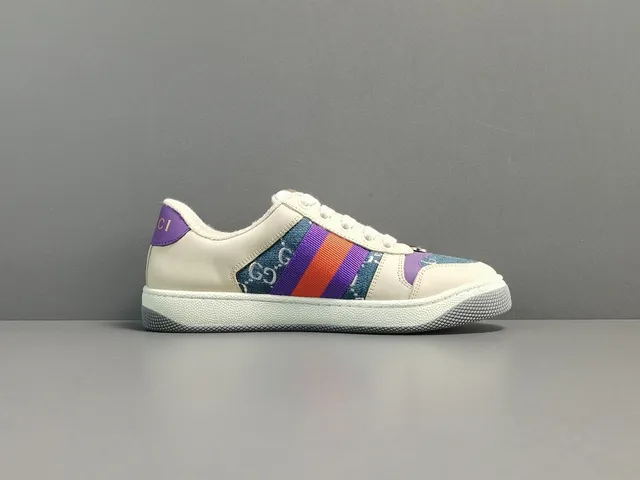 Gucci Ace Web Stripe Off-White Purple Orange Blue Lifestyle Sneakers 17