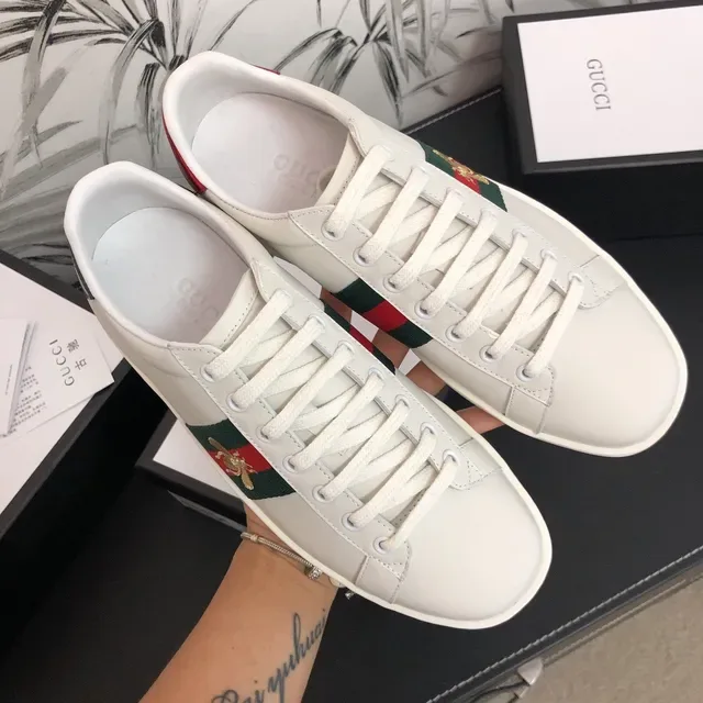 Gucci Ace Blanc Vert Rouge Rayures Web Broderie Abeille Sneakers Lifestyle 8