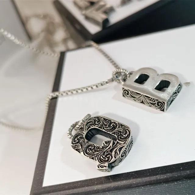 Gucci Alphabet Collection Silver Black Chain Ornate Engraved Pendant Necklace 2