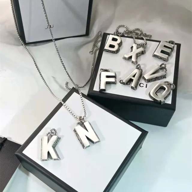 Gucci Alphabet Collection Silver Black Chain Ornate Engraved Pendant Necklace 4