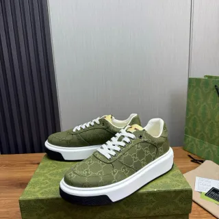 Gucci Army Green White GG Monogram Canvas Platform Sole Lifestyle Sneakers