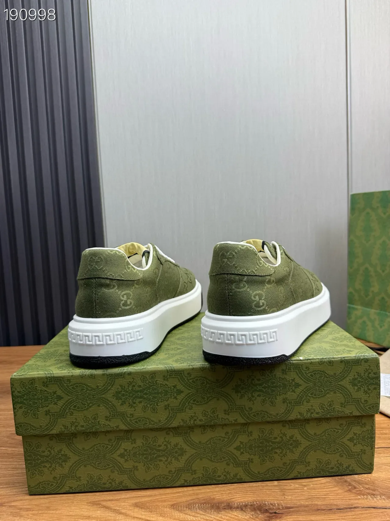 Gucci Army Green White GG Monogram Canvas Platform Sole Lifestyle Sneakers 2