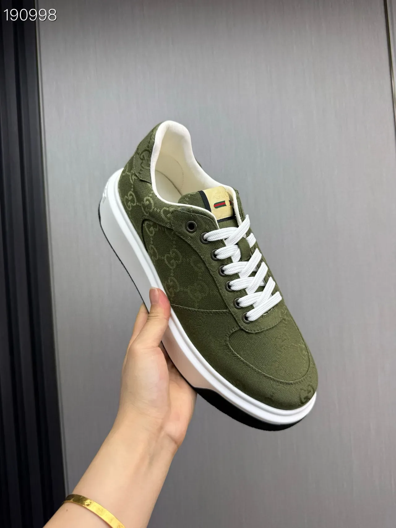 Gucci Army Green White GG Monogram Canvas Platform Sole Lifestyle Sneakers 3
