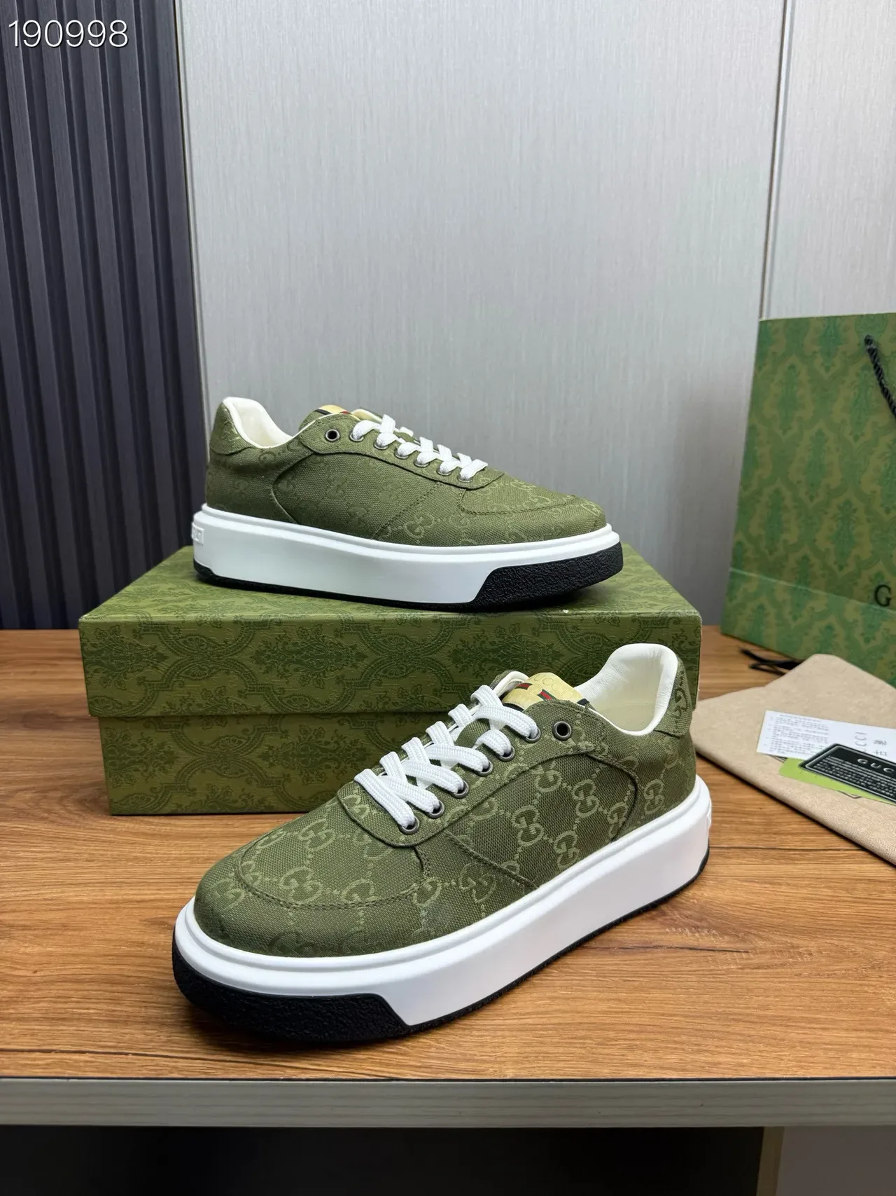 Gucci Army Green White GG Monogram Canvas Platform Sole Lifestyle Sneakers 6