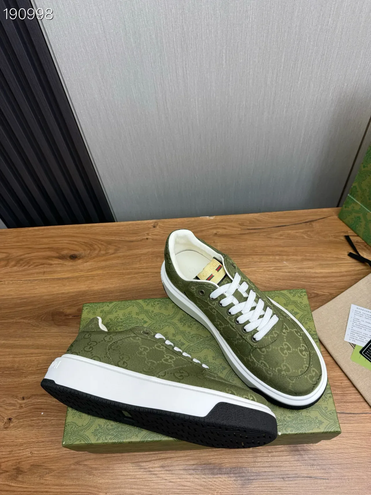Gucci Army Green White GG Monogram Canvas Platform Sole Lifestyle Sneakers 7