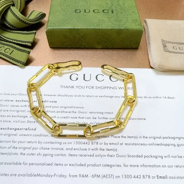Gucci Bamboo Chain Gold-Tone Rectangular Link Bracelet 3