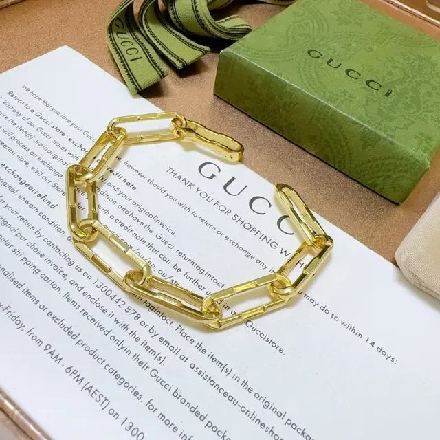 Gucci Bamboo Chain Gold-Tone Rectangular Link Bracelet 5