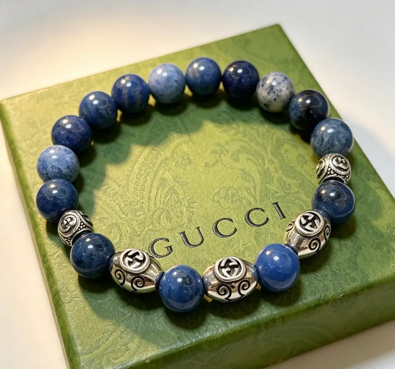 Gucci Beaded Stone and Interlocking G Charm Bracelet 2