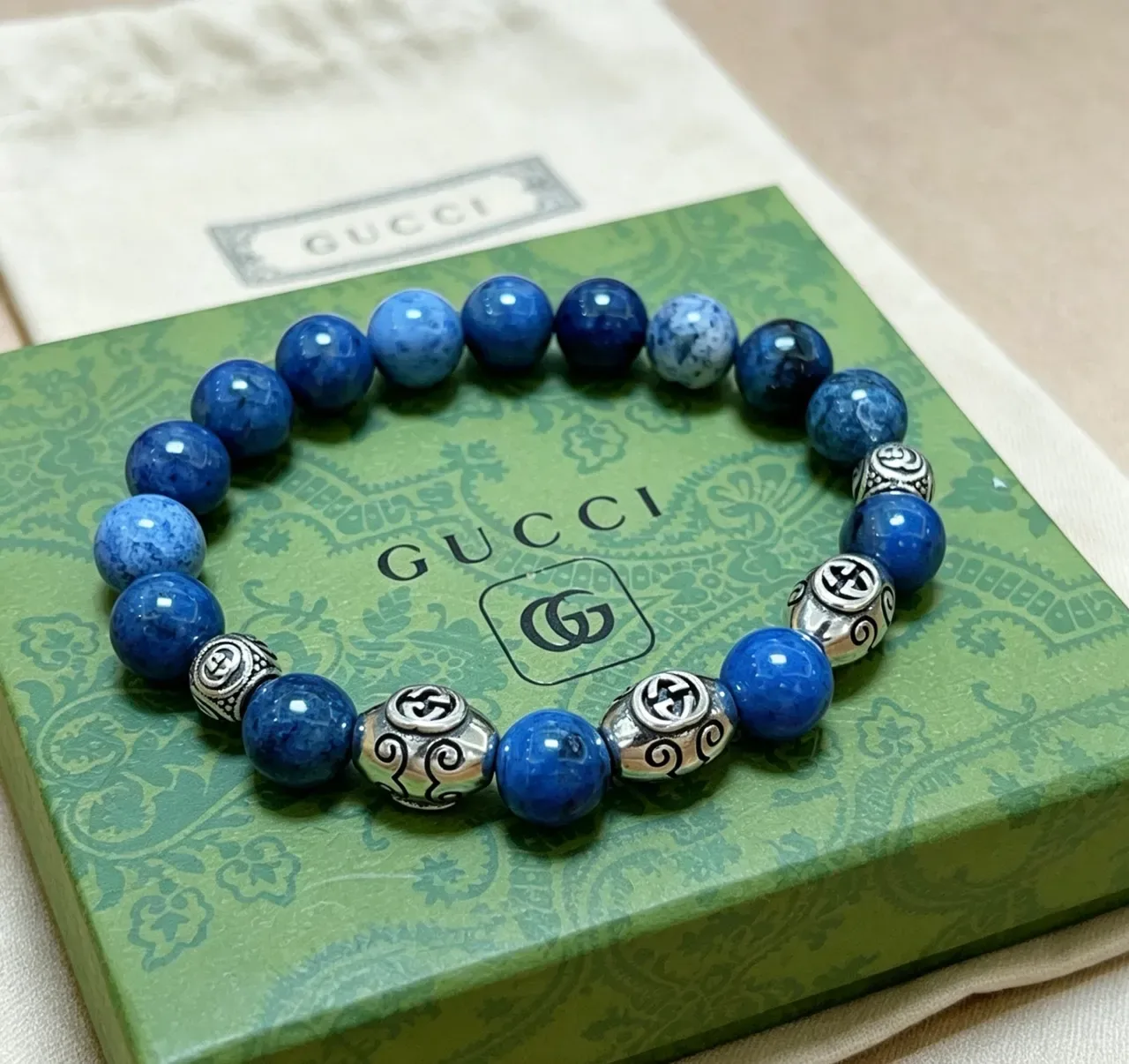 Gucci Beaded Stone and Interlocking G Charm Bracelet 3