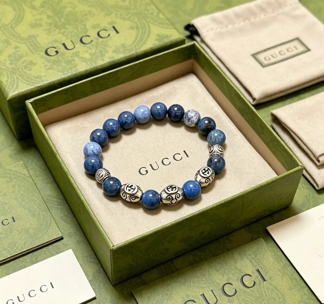 Gucci Beaded Stone and Interlocking G Charm Bracelet 6