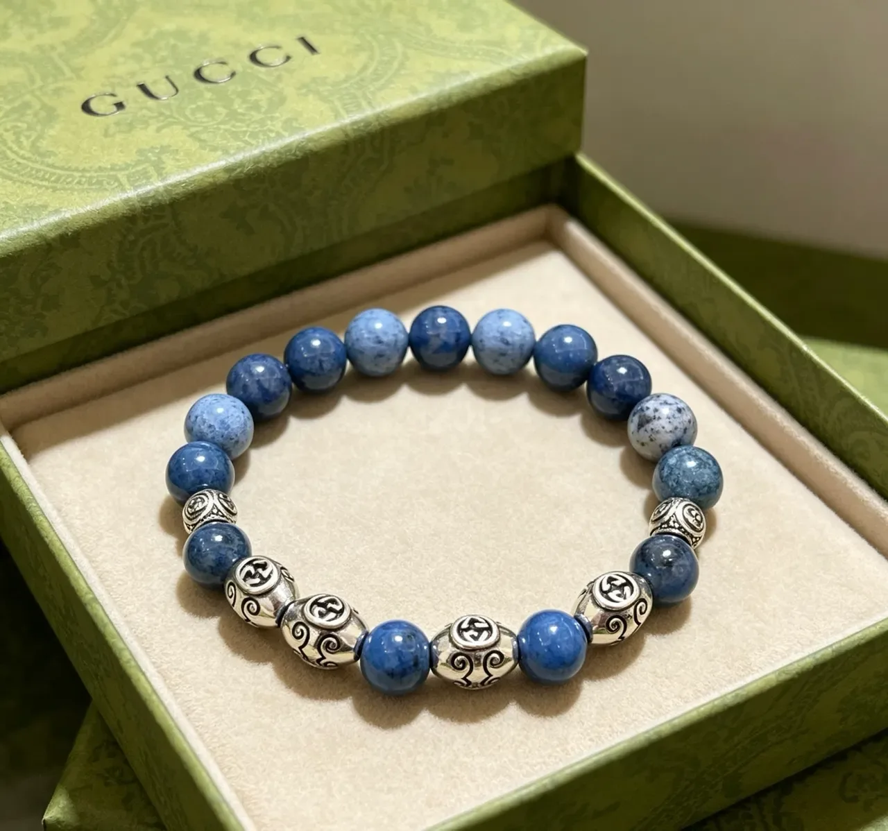 Gucci Beaded Stone and Interlocking G Charm Bracelet 8