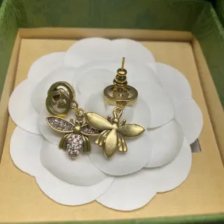 Gucci Bee Asymmetrical Crystal and Gold-Tone Earrings