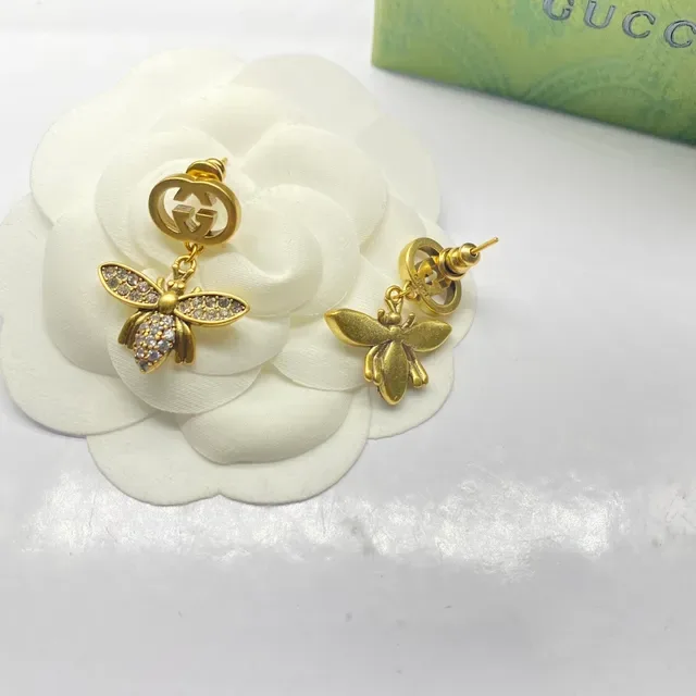 Gucci Bee Asymmetrical Crystal and Gold-Tone Earrings 2