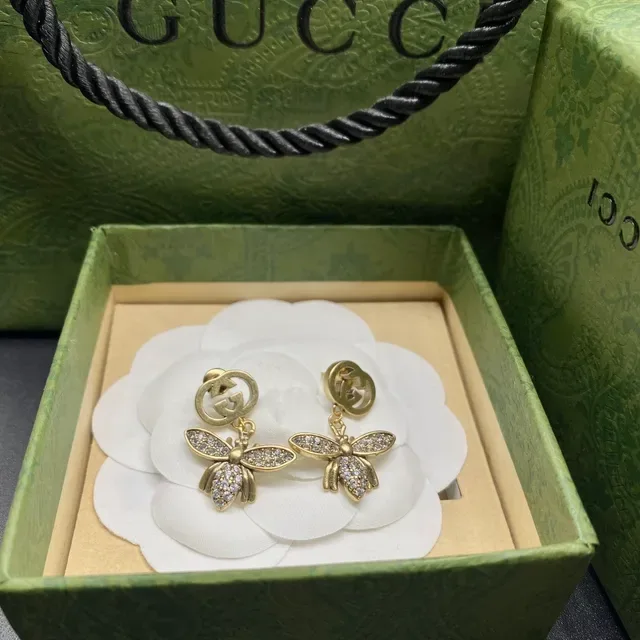 Gucci Bee Asymmetrical Crystal and Gold-Tone Earrings 3