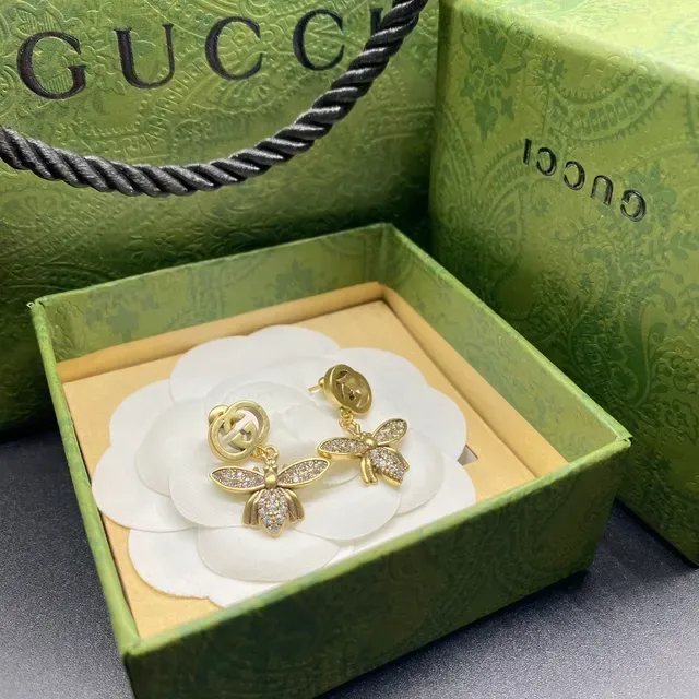 Gucci Bee Asymmetrical Crystal and Gold-Tone Earrings 4
