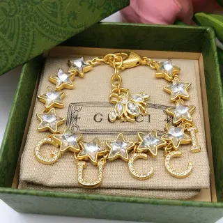 Gucci Bee Charm Bracelet Gold Beige Crystal-Embellished Bracelet