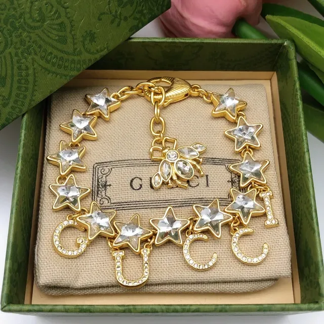 Gucci Bee Charm Bracelet Gold Beige Crystal-Embellished Bracelet 2