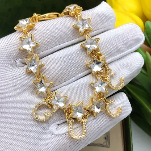 Gucci Bee Charm Bracelet Gold Beige Crystal-Embellished Bracelet 4
