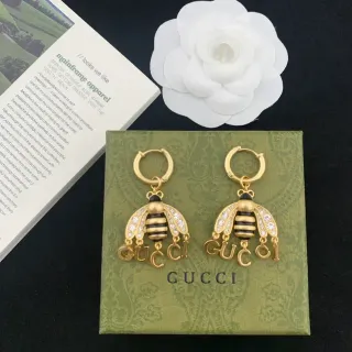 Gucci Bee Crystal-Embellished Gold-Tone and Black Earrings