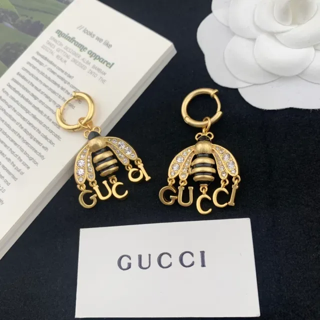 Gucci Bee Crystal-Embellished Gold-Tone and Black Earrings 2
