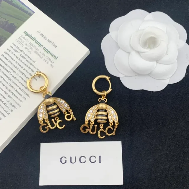 Gucci Bee Crystal-Embellished Gold-Tone and Black Earrings 3