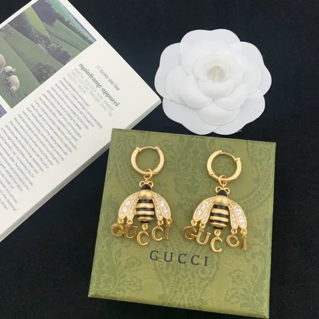 Gucci Bee Crystal-Embellished Gold-Tone and Black Earrings 4