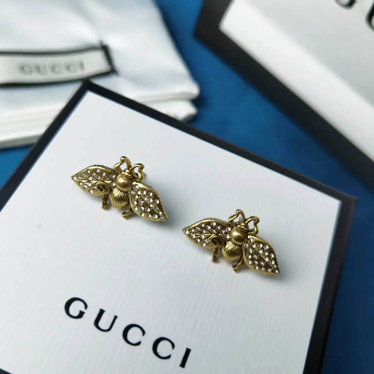 Gucci Bee Crystal-Embellished Gold-Tone Earrings 2