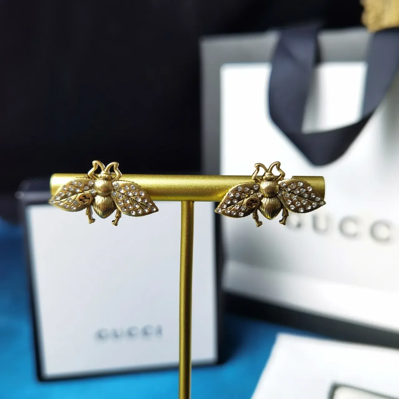 Gucci Bee Crystal-Embellished Gold-Tone Earrings 3