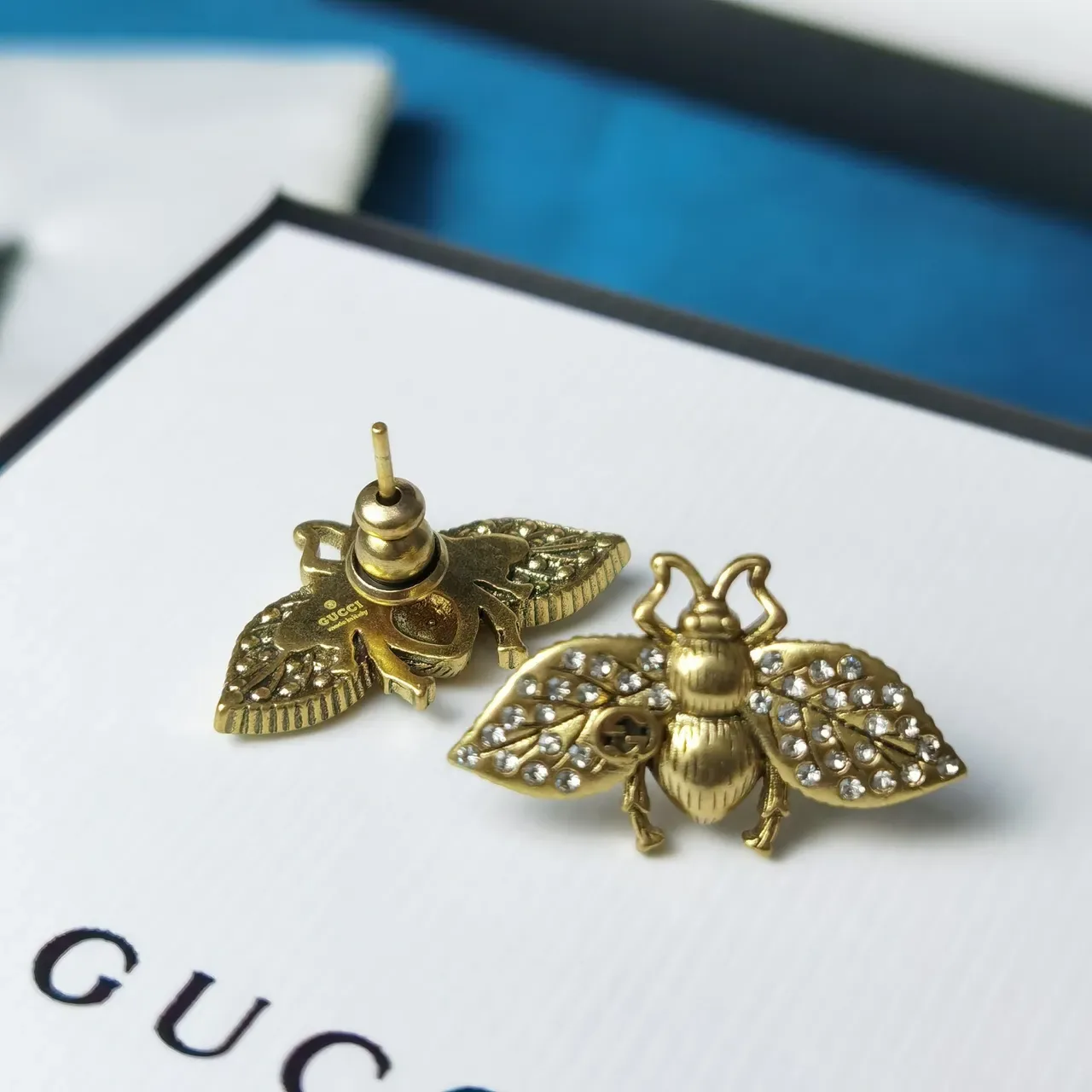 Gucci Bee Crystal-Embellished Gold-Tone Earrings 4
