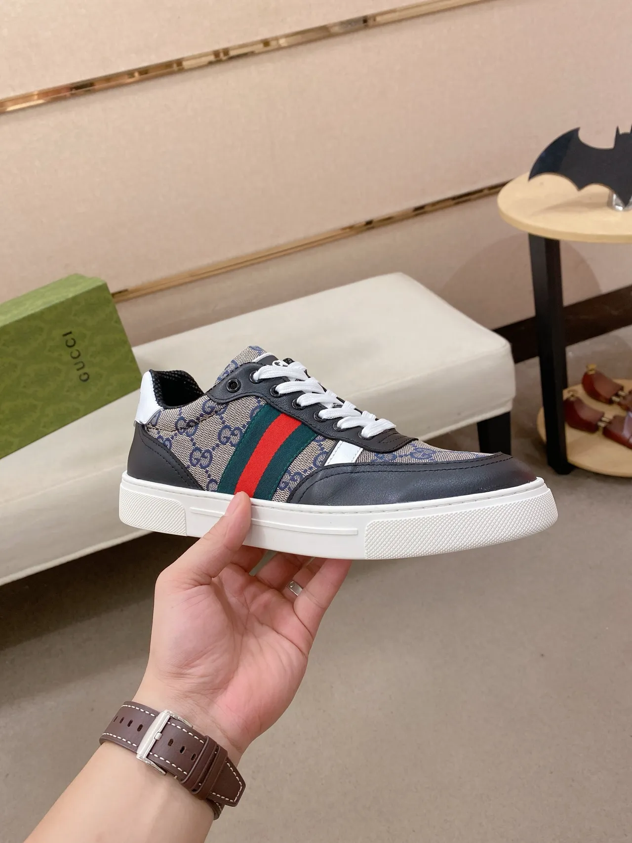Gucci Beige Black GG Monogram Canvas Leather Overlays Lifestyle Sneakers 4