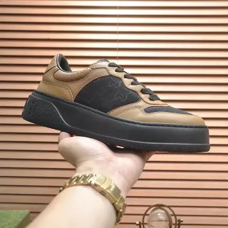 Gucci بيج أسود منصة GG Monogram كانفاس أسلوب حياة حذاء رياضي