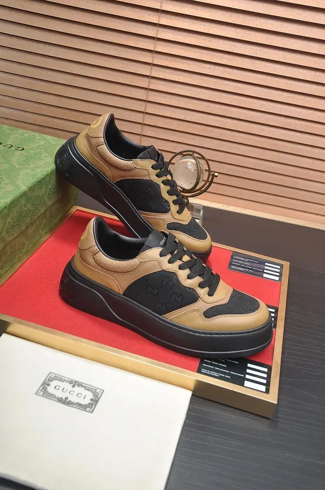 Gucci Beige Noir Semelle Plateforme GG Monogram Canvas Lifestyle Sneakers 6