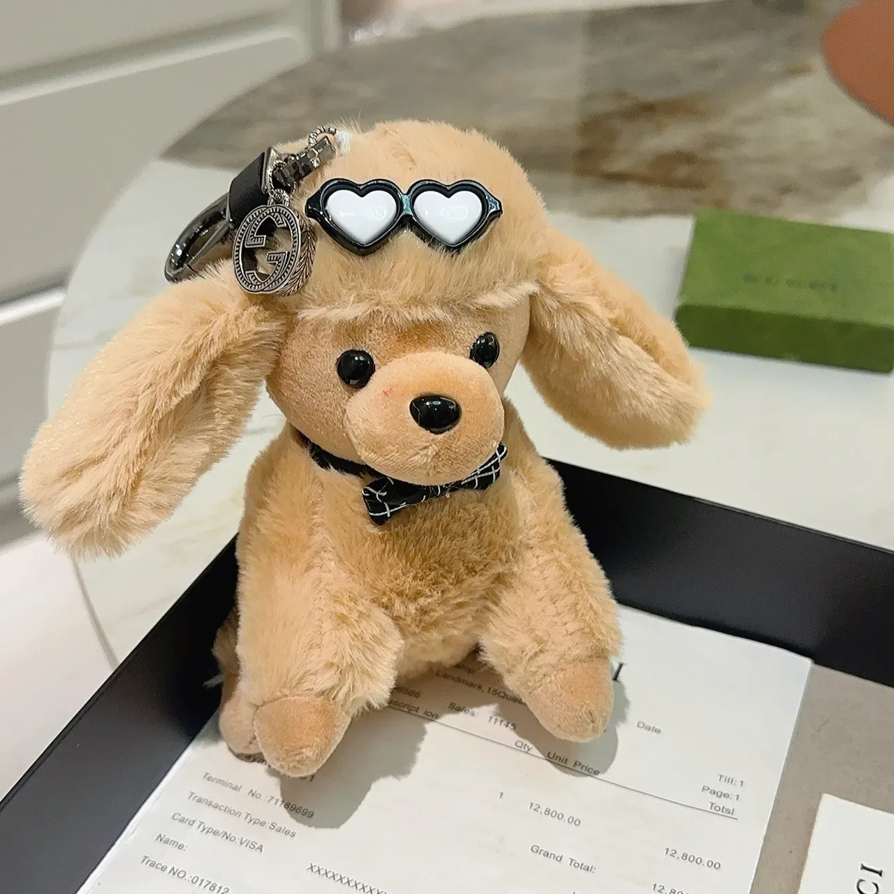 Gucci Beige Black Plush Dog Silhouette Heart-Shaped Sunglasses Crossbody Bag 2