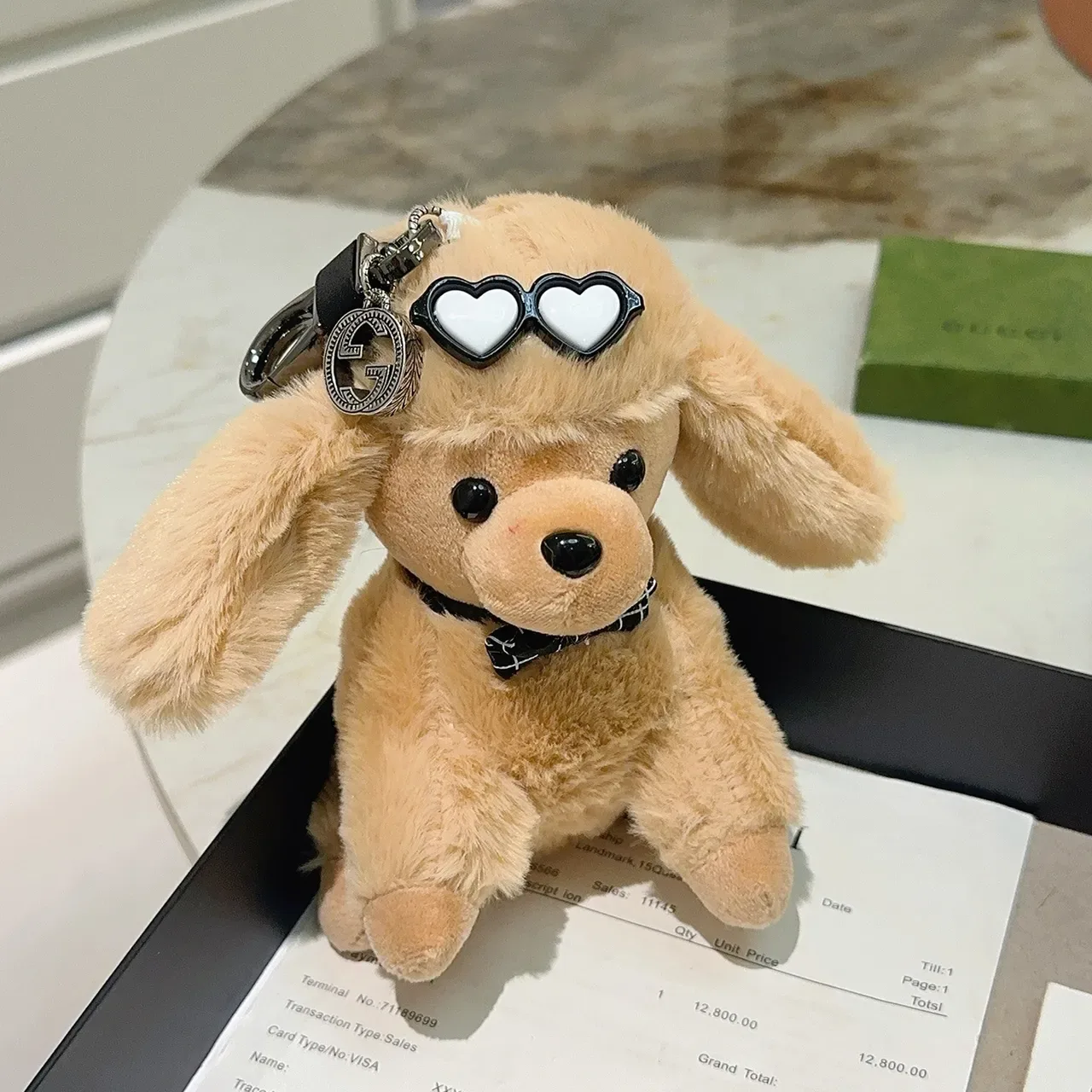 Gucci Beige Black Plush Dog Silhouette Heart-Shaped Sunglasses Crossbody Bag 4