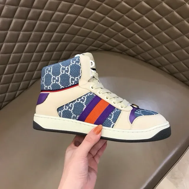 Gucci Beige Blue High-Top GG Monogram Textile Lifestyle Sneakers 2