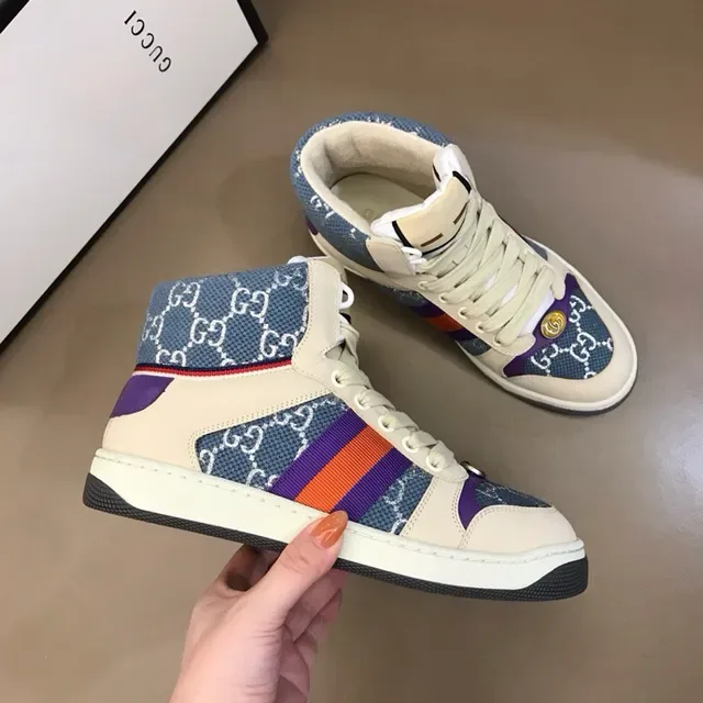 Gucci Beige Blue High-Top GG Monogram Textile Lifestyle Sneakers 3