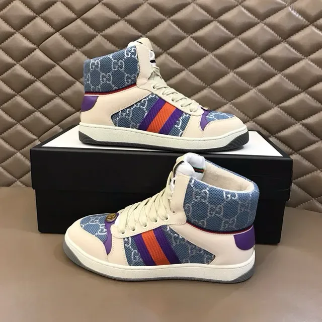 Gucci Beige Blue High-Top GG Monogram Textile Lifestyle Sneakers 4