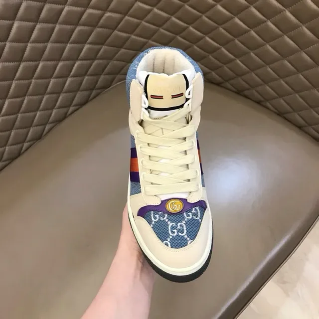 Gucci Beige Blue High-Top GG Monogram Textile Lifestyle Sneakers 5