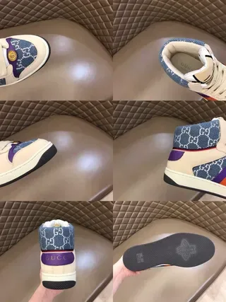 Gucci Beige Blue High-Top GG Monogram Textile Lifestyle Sneakers 6