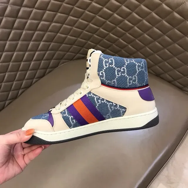 Gucci Beige Blue High-Top GG Monogram Textile Lifestyle Sneakers 7