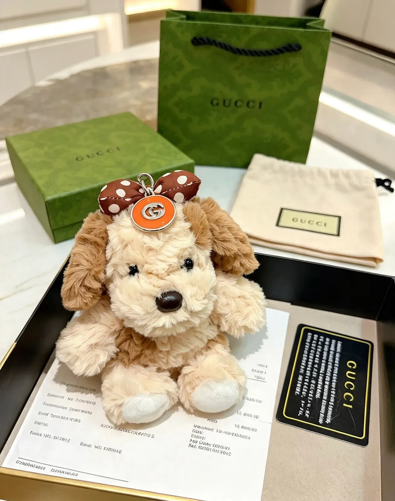Gucci Beige Brown Plush Dog-Shaped Polka-Dot Bow Handbag 2