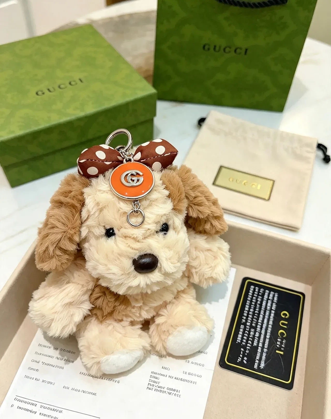 Gucci Beige Brown Plush Dog-Shaped Polka-Dot Bow Handbag 3